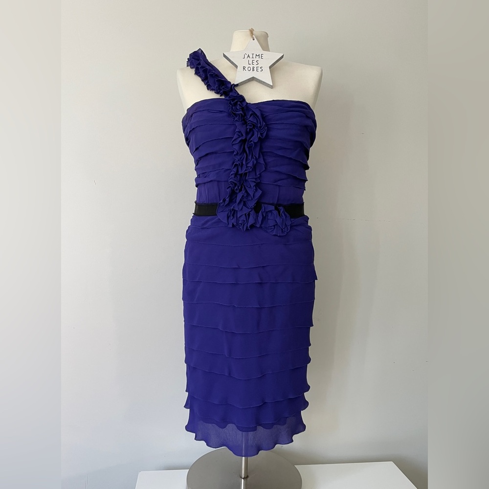 BCBGMaxAzria One-Shoulder Dress in Vibrant Purple